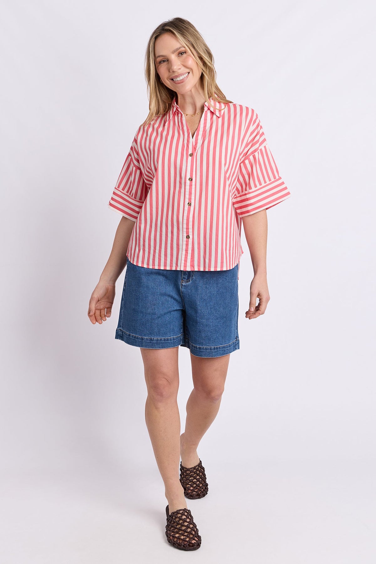 Elm Striped Holiday Shirt - Pink/White Stripe