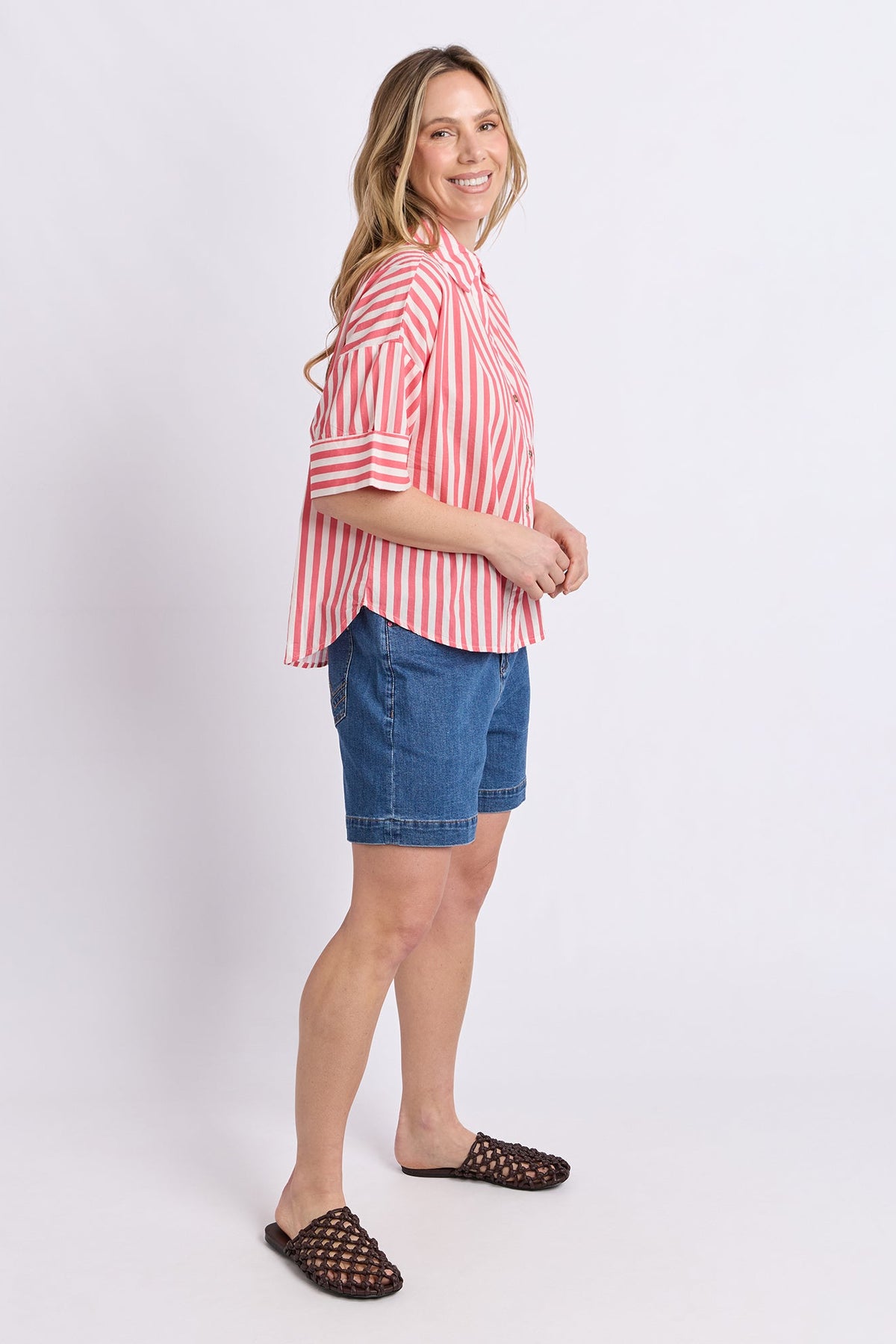 Elm Striped Holiday Shirt - Pink/White Stripe