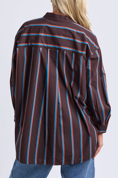 Elm Saltair Shirt - Choc/Blue Stripe