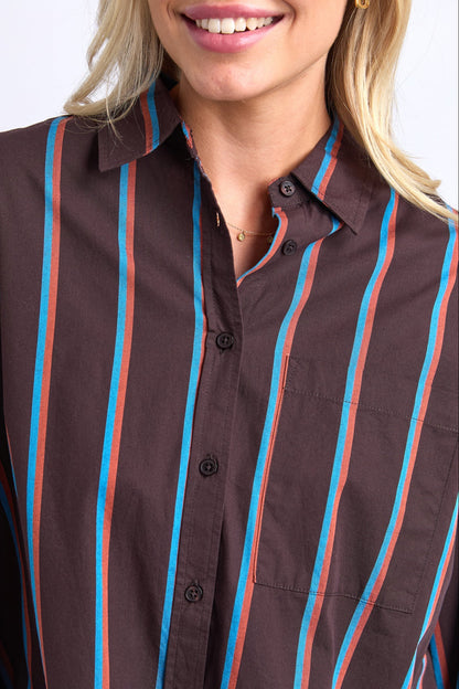Elm Saltair Shirt - Choc/Blue Stripe