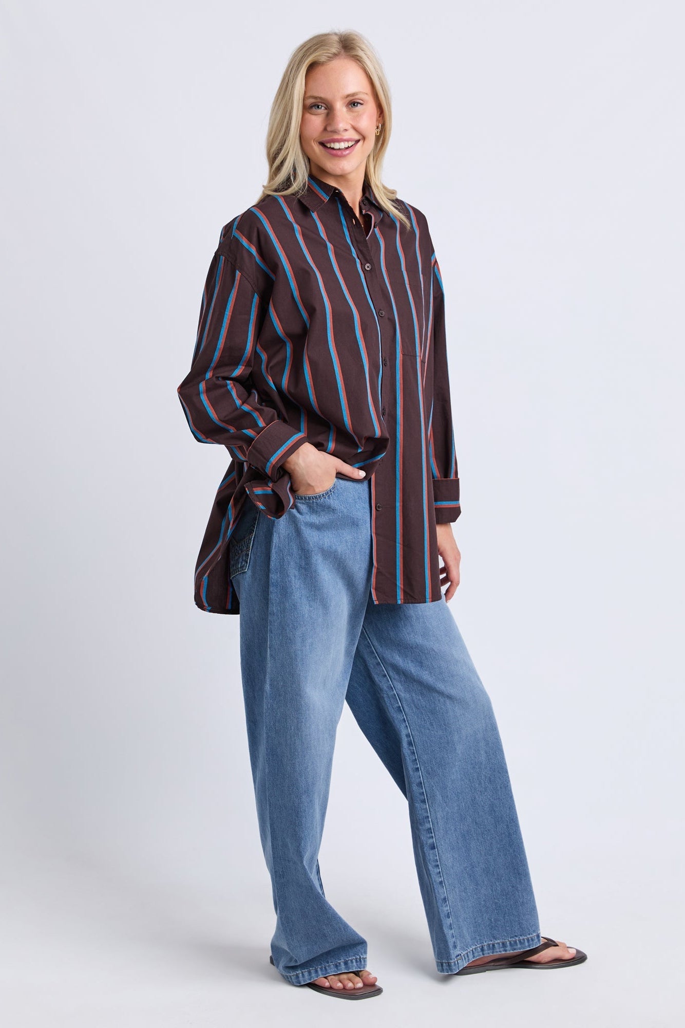 Elm Saltair Shirt - Choc/Blue Stripe