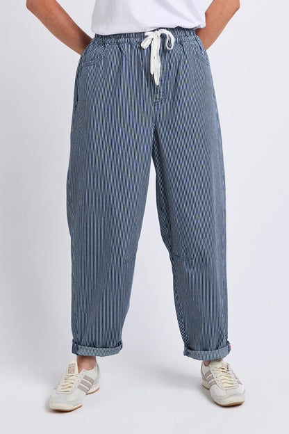 Elm Penny Pinstripe Barrel Jogger - Blie/White