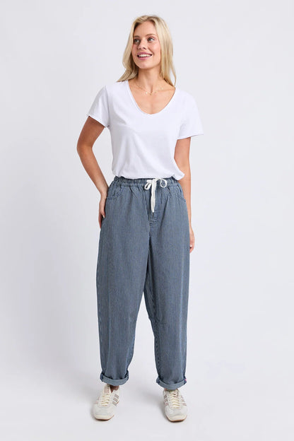 Elm Penny Pinstripe Barrel Jogger - Blie/White