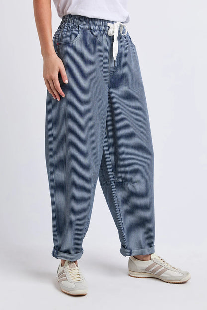 Elm Penny Pinstripe Barrel Jogger - Blie/White