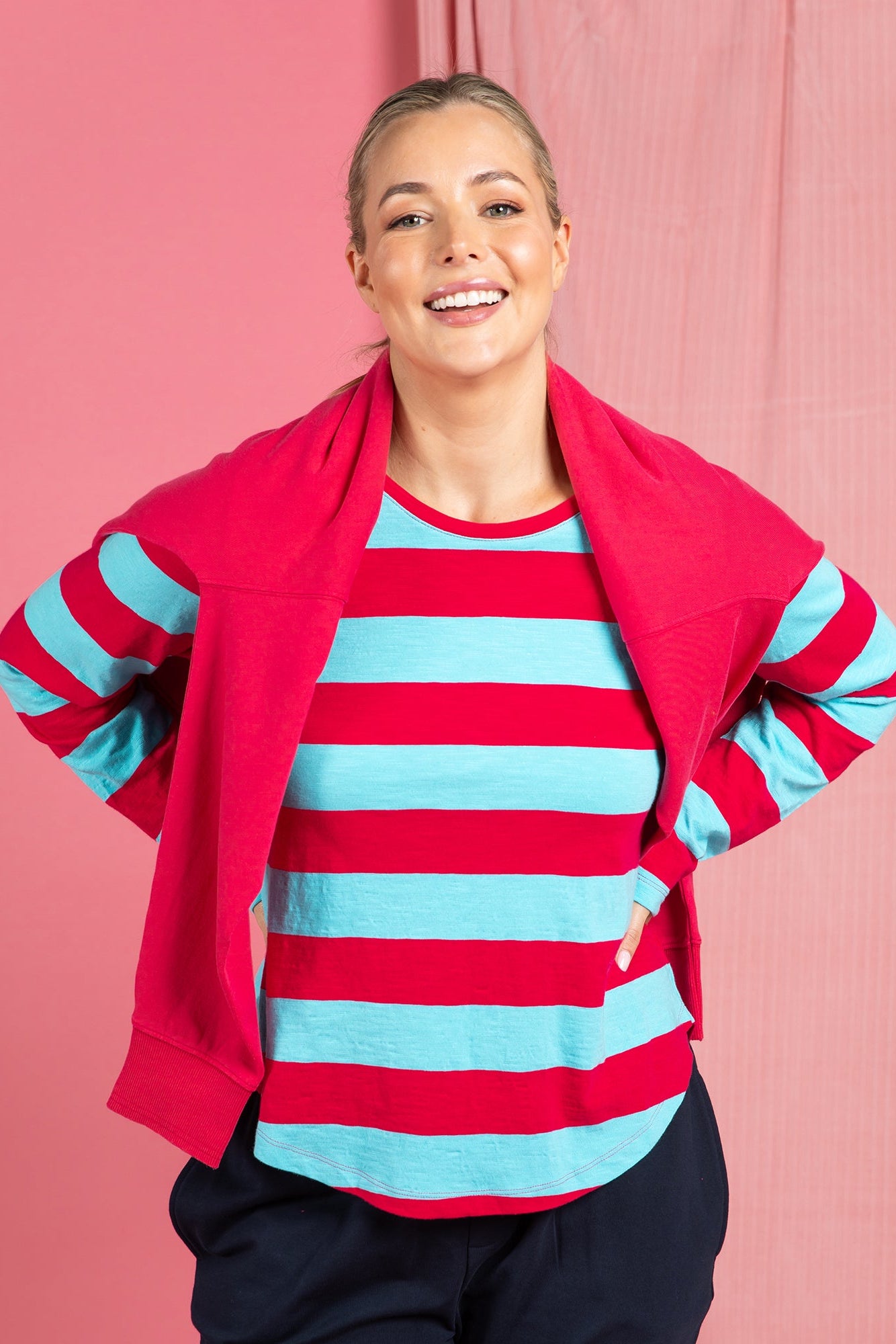 Spritz Stripe L/S Tee - Sea/Pink Stripe