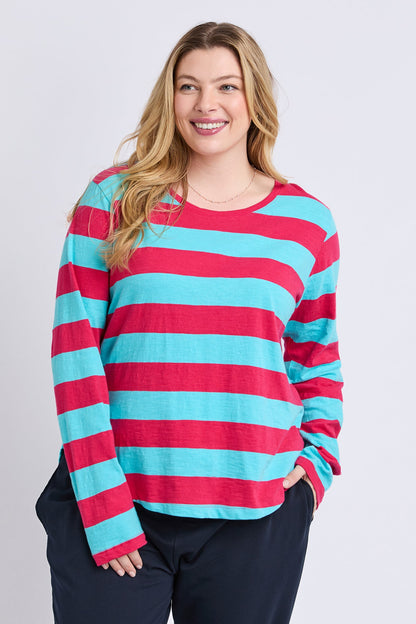 Spritz Stripe L/S Tee - Sea/Pink Stripe