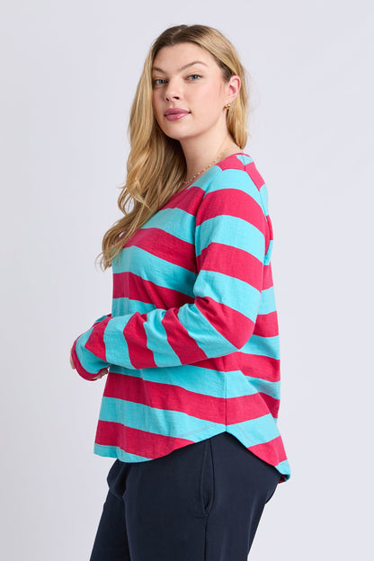 Spritz Stripe L/S Tee - Sea/Pink Stripe