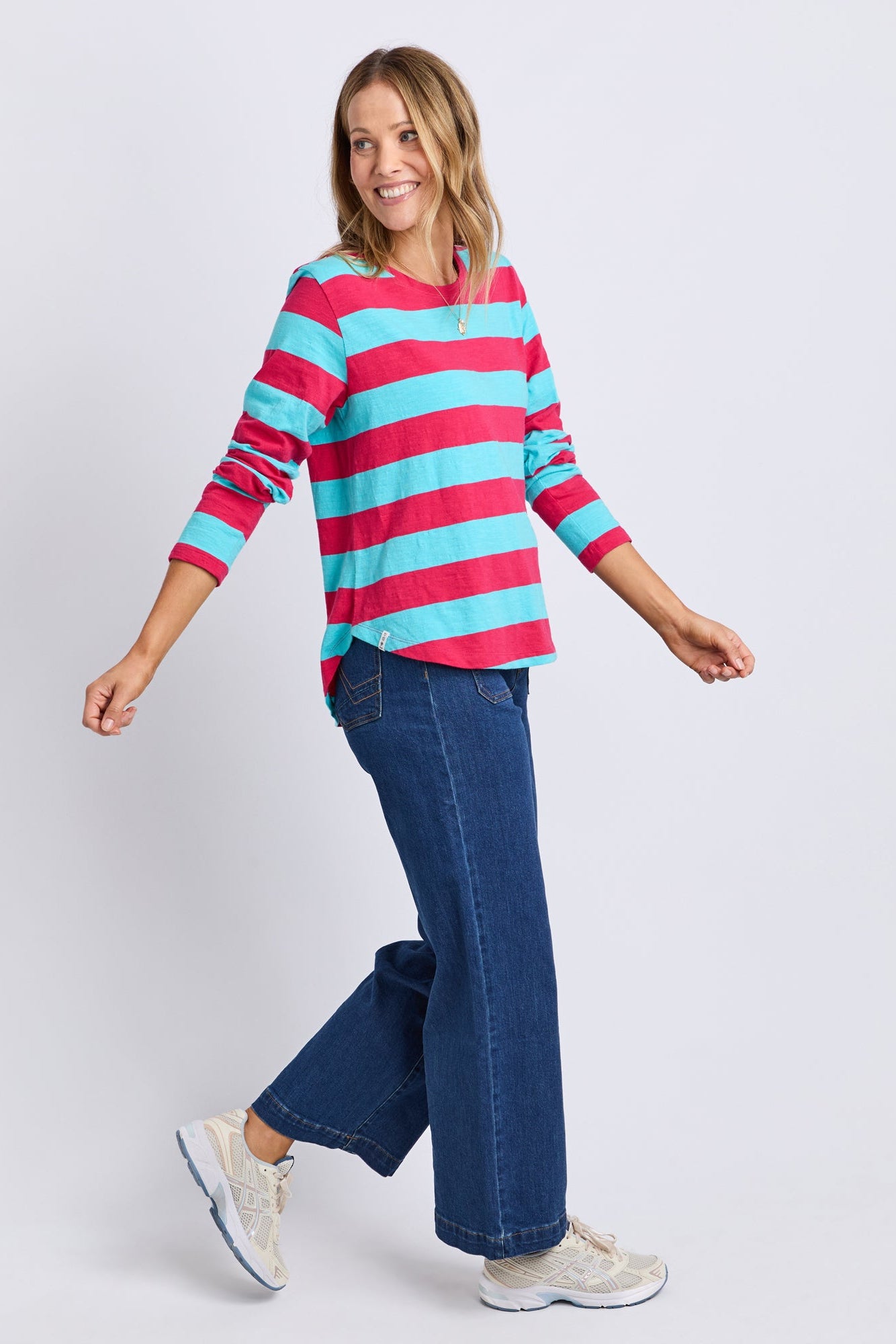 Spritz Stripe L/S Tee - Sea/Pink Stripe