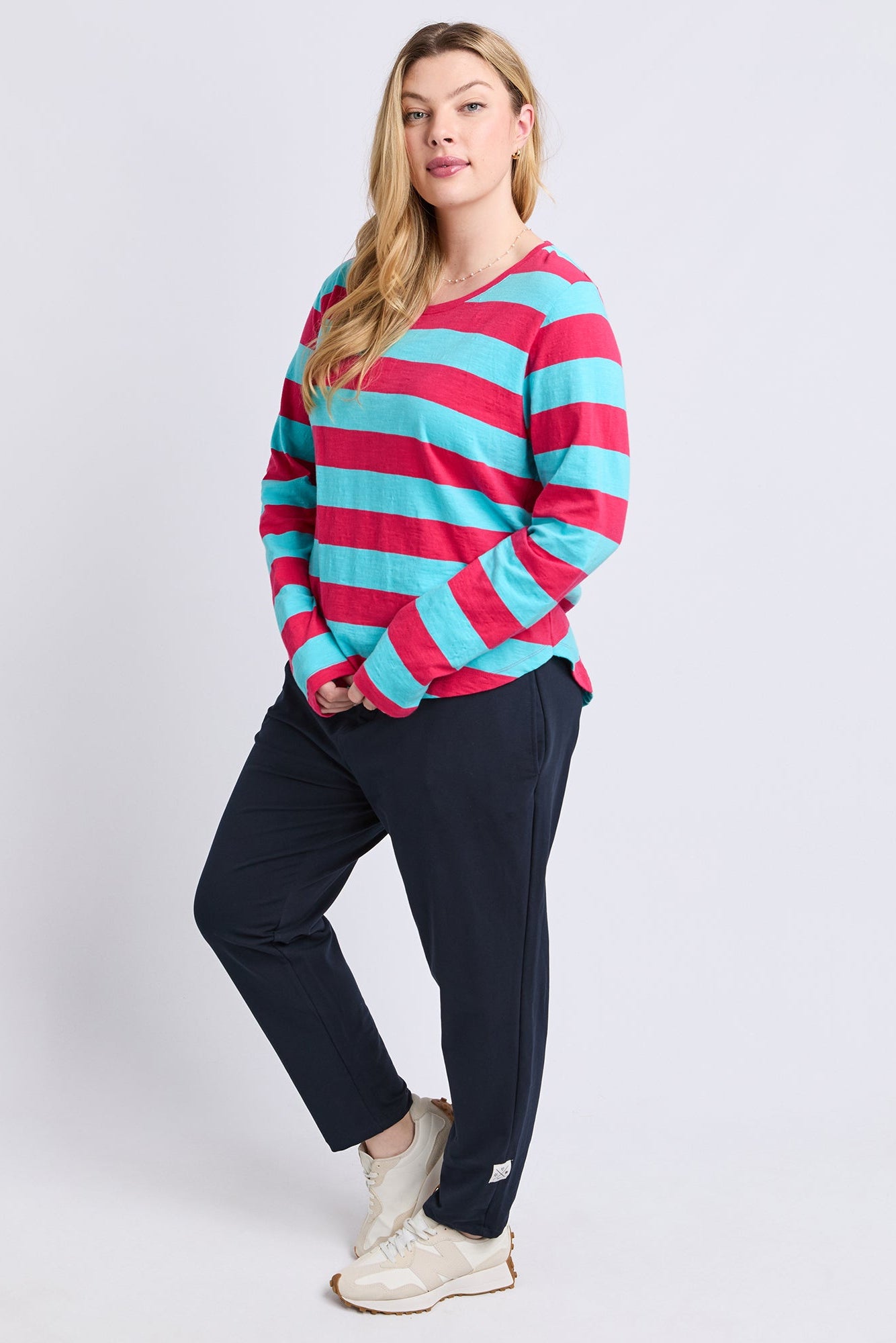Spritz Stripe L/S Tee - Sea/Pink Stripe