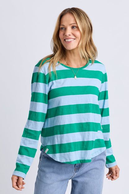 Elm Spritz Stripe L/S Tee - Turq/Lt Blue
