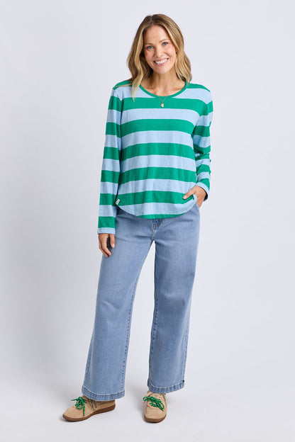 Elm Spritz Stripe L/S Tee - Turq/Lt Blue