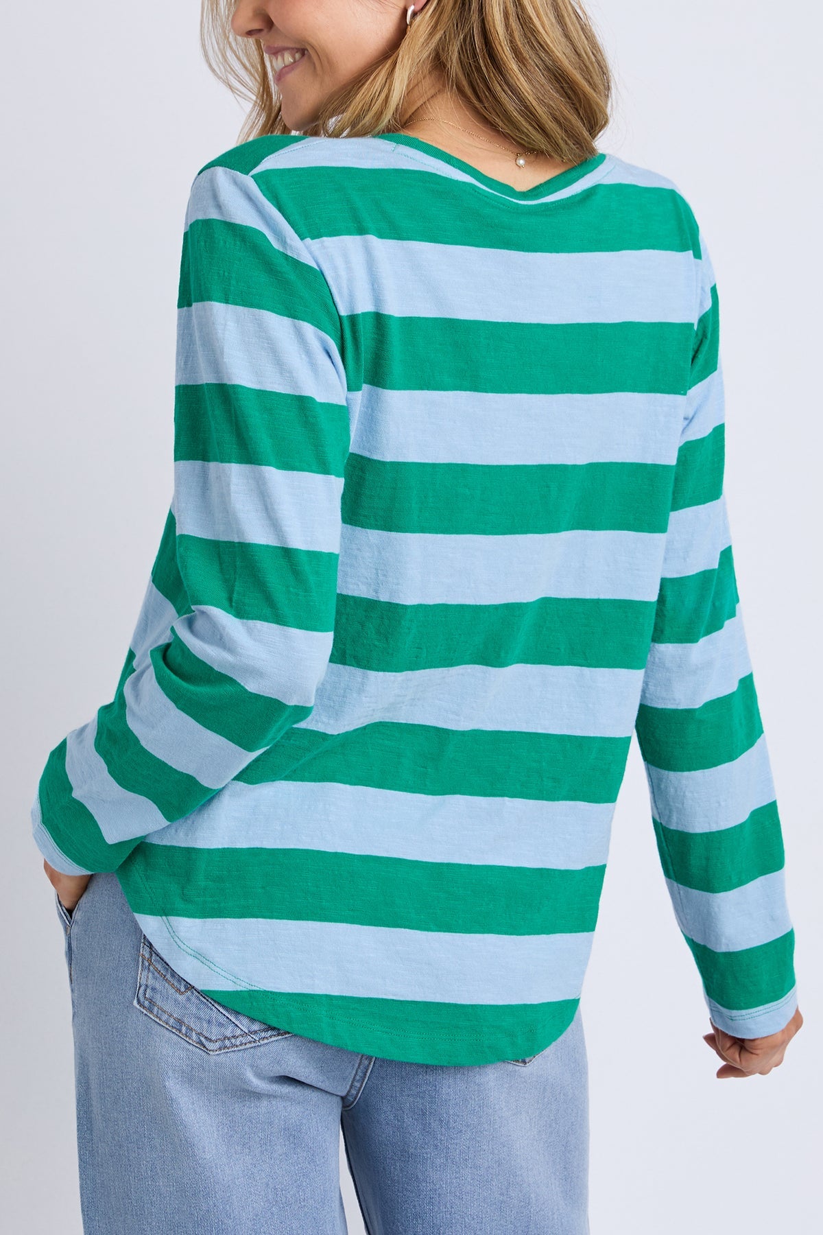 Elm Spritz Stripe L/S Tee - Turq/Lt Blue