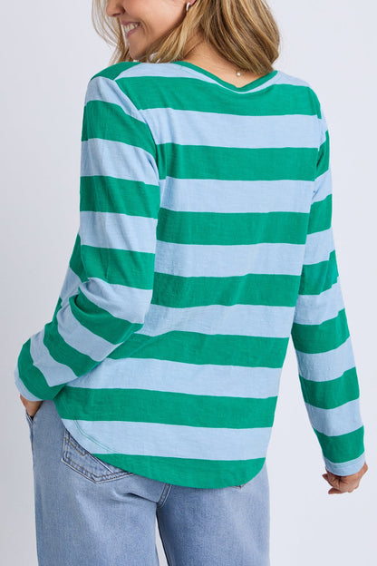 Elm Spritz Stripe L/S Tee - Turq/Lt Blue