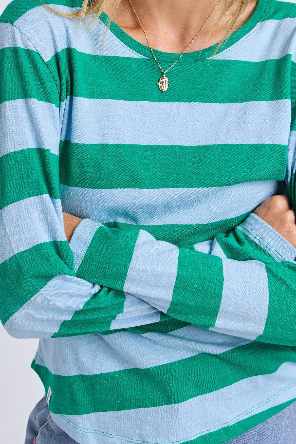 Elm Spritz Stripe L/S Tee - Turq/Lt Blue