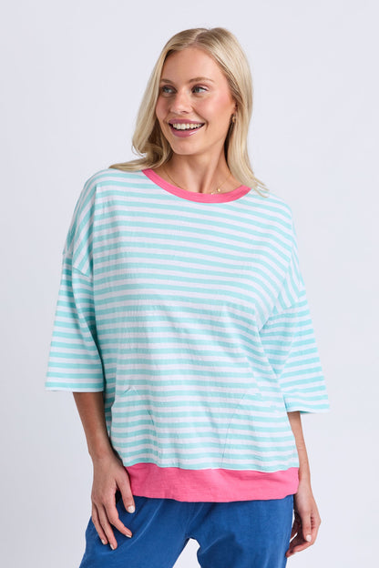 Elm Mazie Stripe Ringer Sweat - Tblu/Wht Str/Pnk Trm