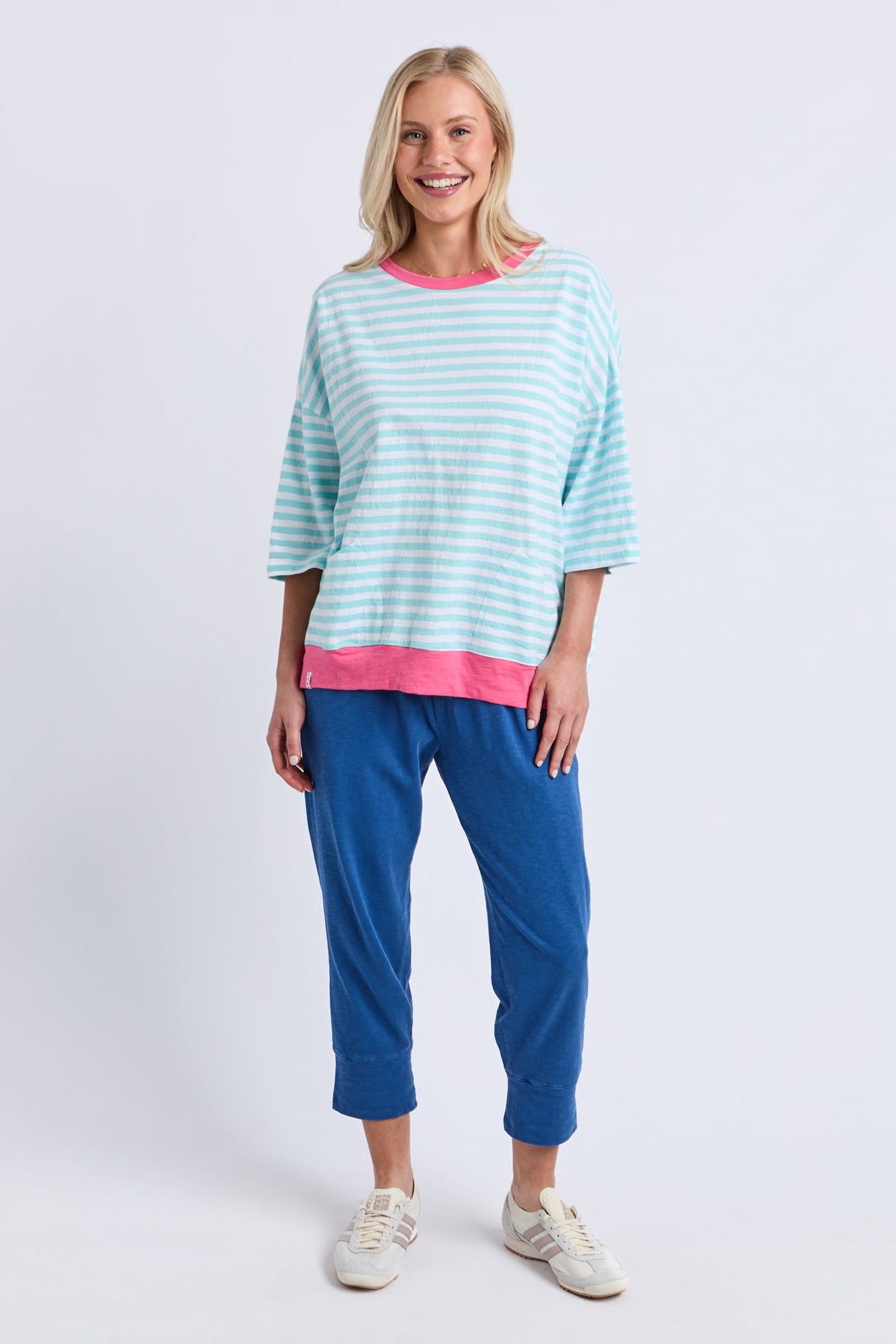 Elm Mazie Stripe Ringer Sweat - Tblu/Wht Str/Pnk Trm