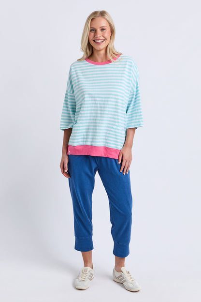Elm Mazie Stripe Ringer Sweat - Tblu/Wht Str/Pnk Trm