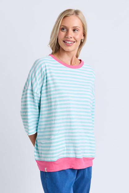 Elm Mazie Stripe Ringer Sweat - Tblu/Wht Str/Pnk Trm