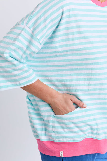 Elm Mazie Stripe Ringer Sweat - Tblu/Wht Str/Pnk Trm