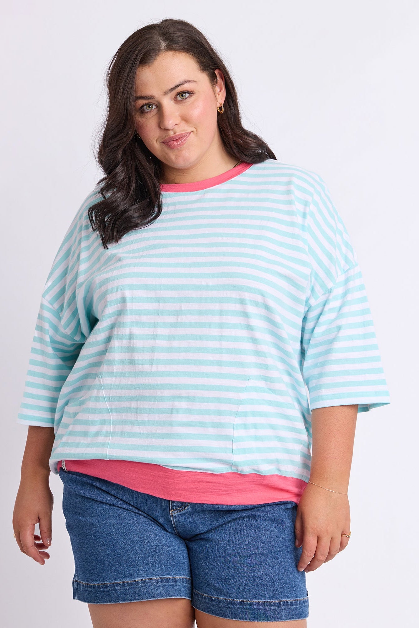 Elm Mazie Stripe Ringer Sweat - Tblu/Wht Str/Pnk Trm