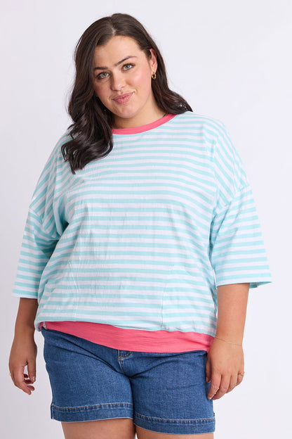 Elm Mazie Stripe Ringer Sweat - Tblu/Wht Str/Pnk Trm