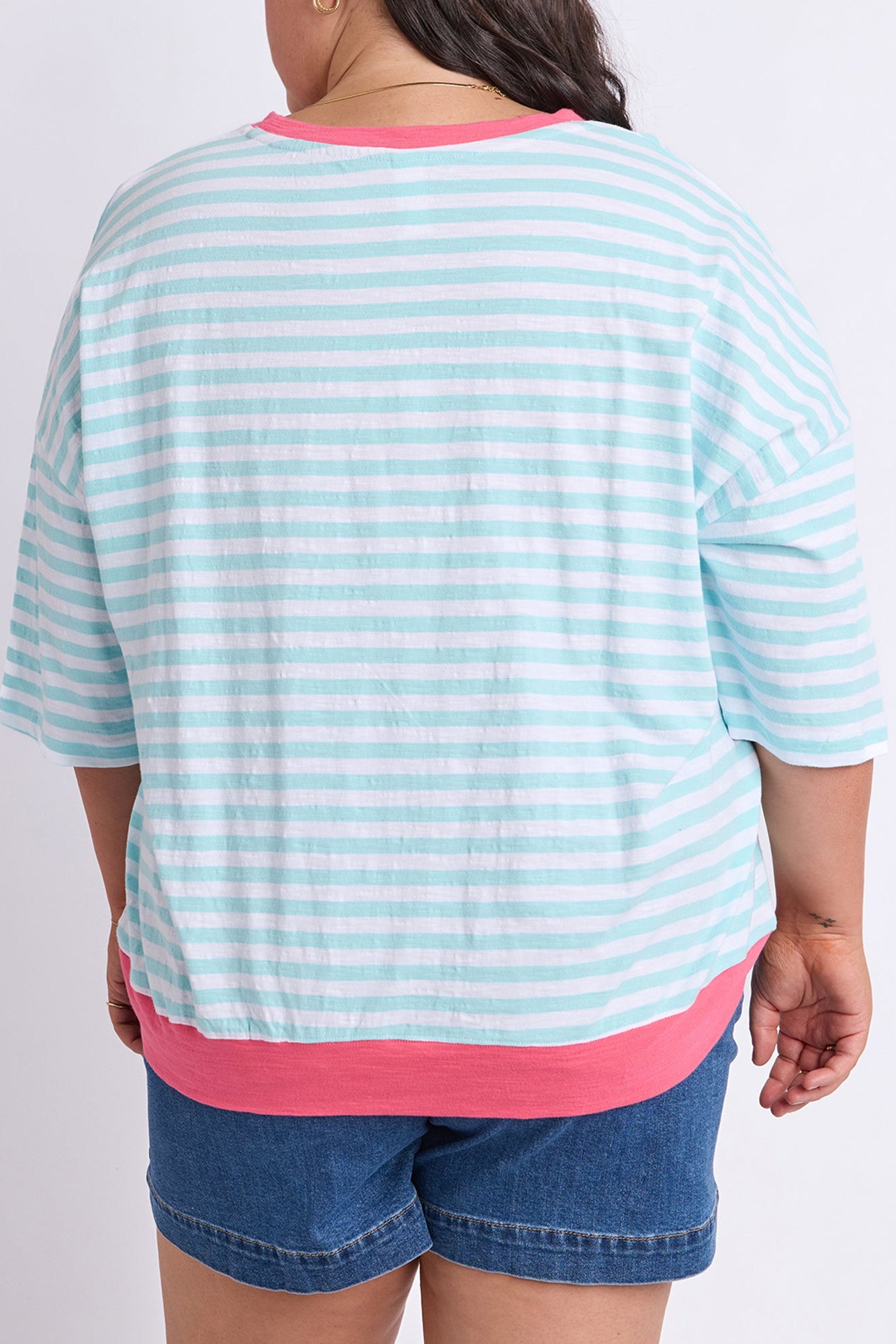 Elm Mazie Stripe Ringer Sweat - Tblu/Wht Str/Pnk Trm
