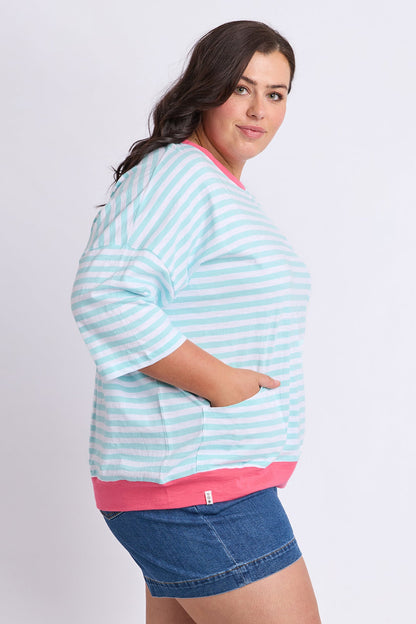 Elm Mazie Stripe Ringer Sweat - Tblu/Wht Str/Pnk Trm