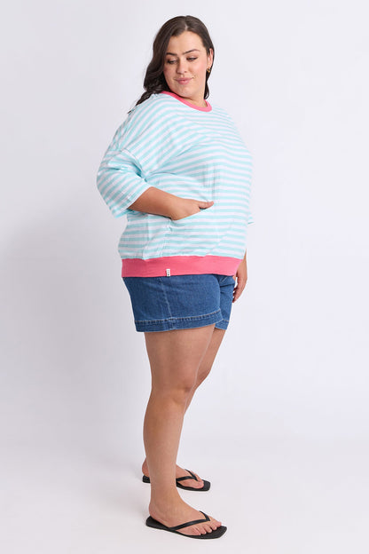 Elm Mazie Stripe Ringer Sweat - Tblu/Wht Str/Pnk Trm