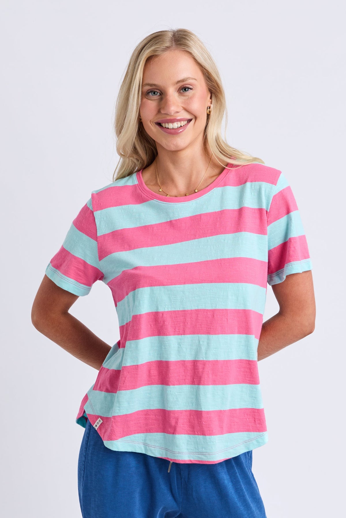 Elm Spritz Stripe S/S Tee - Tblue/Pink Stripe
