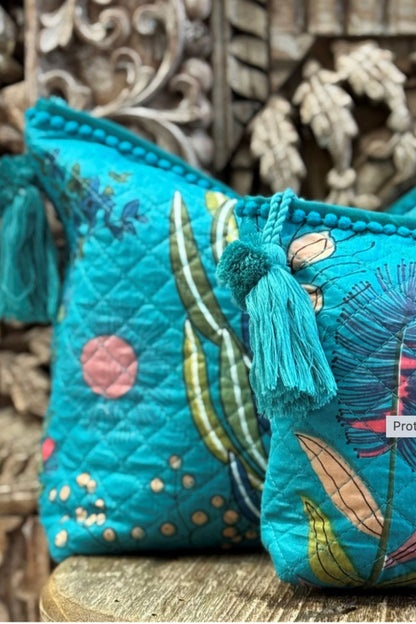 Protea Print Make - Up Bag - Teal