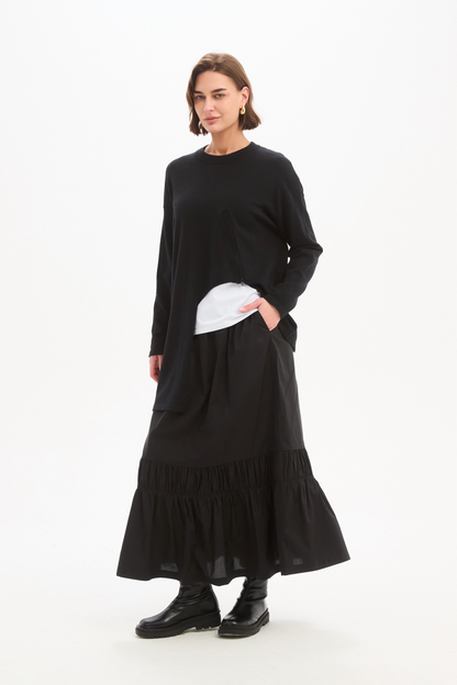 Asymmetric Zip Detail Knit - Black