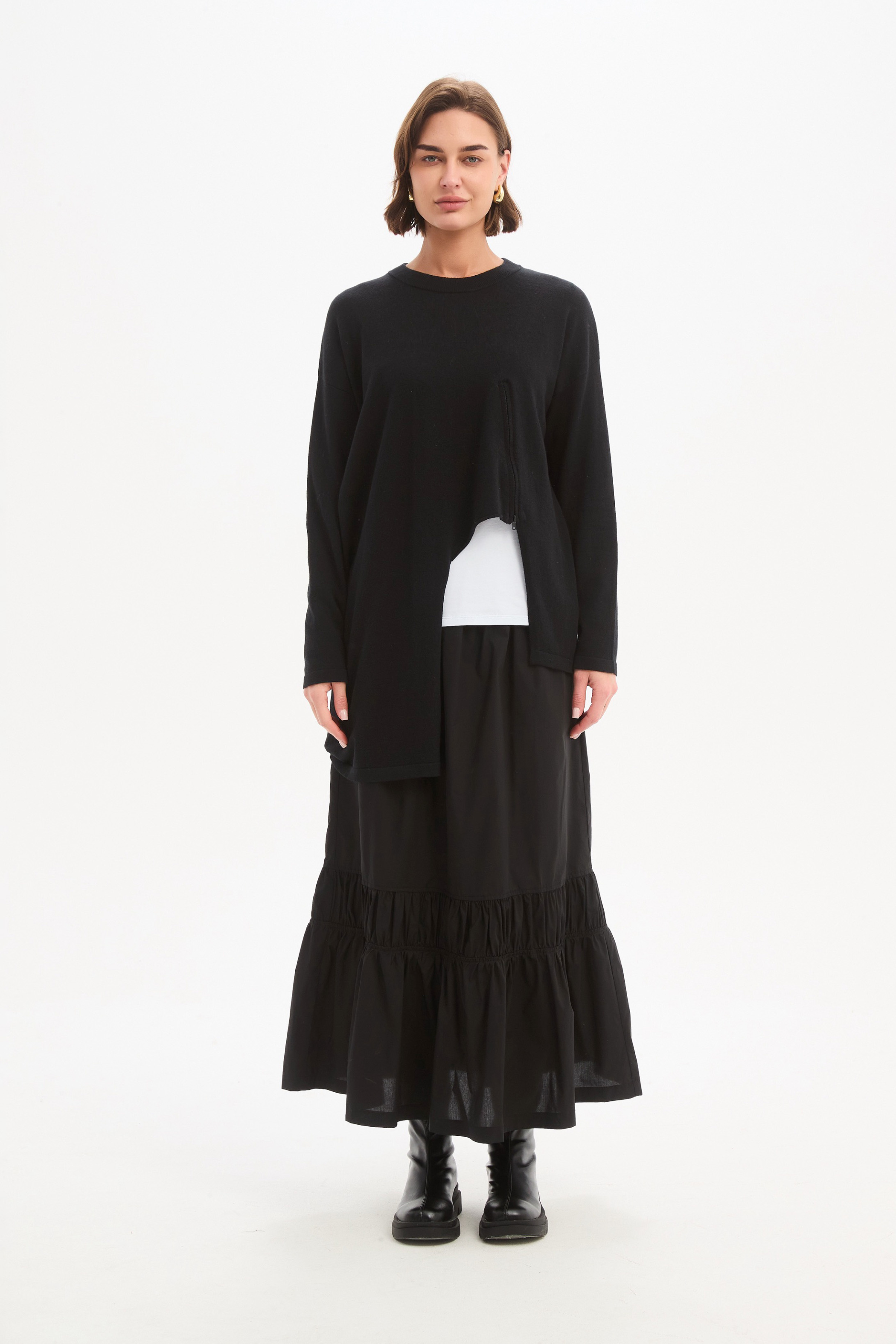 Asymmetric Zip Detail Knit - Black