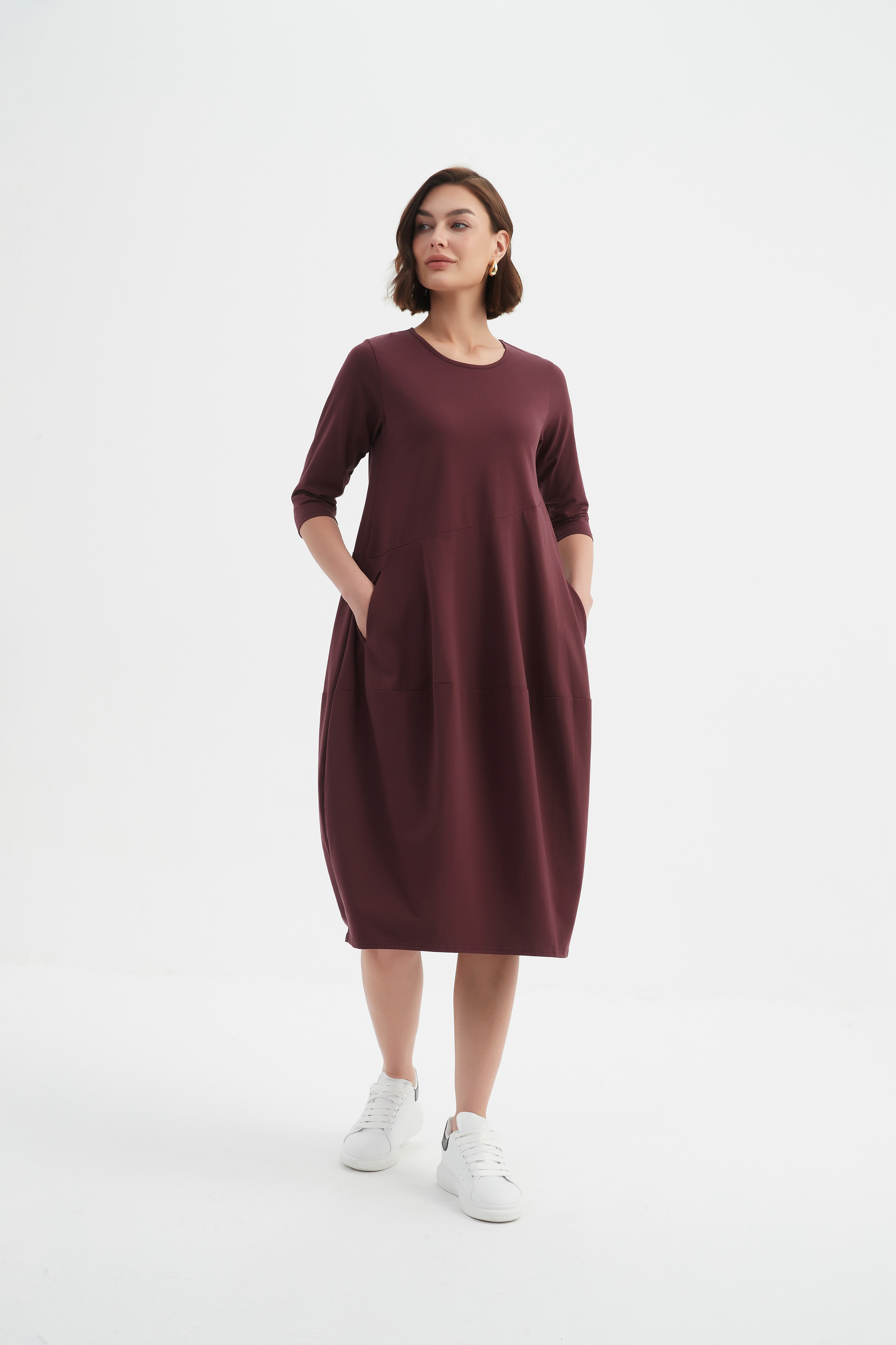Diagonal Seam Winter Dress - Aubergine