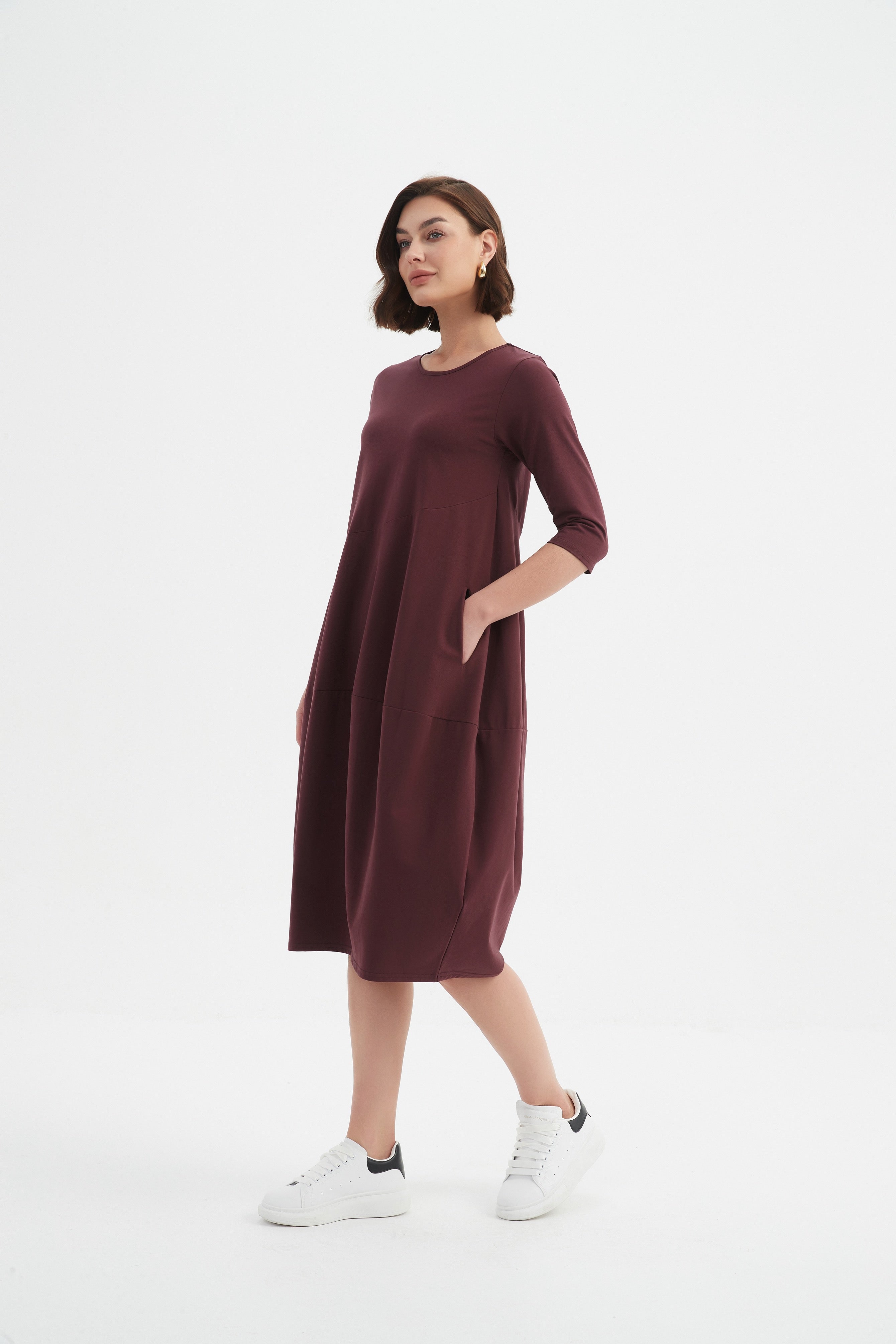 Diagonal Seam Winter Dress - Aubergine