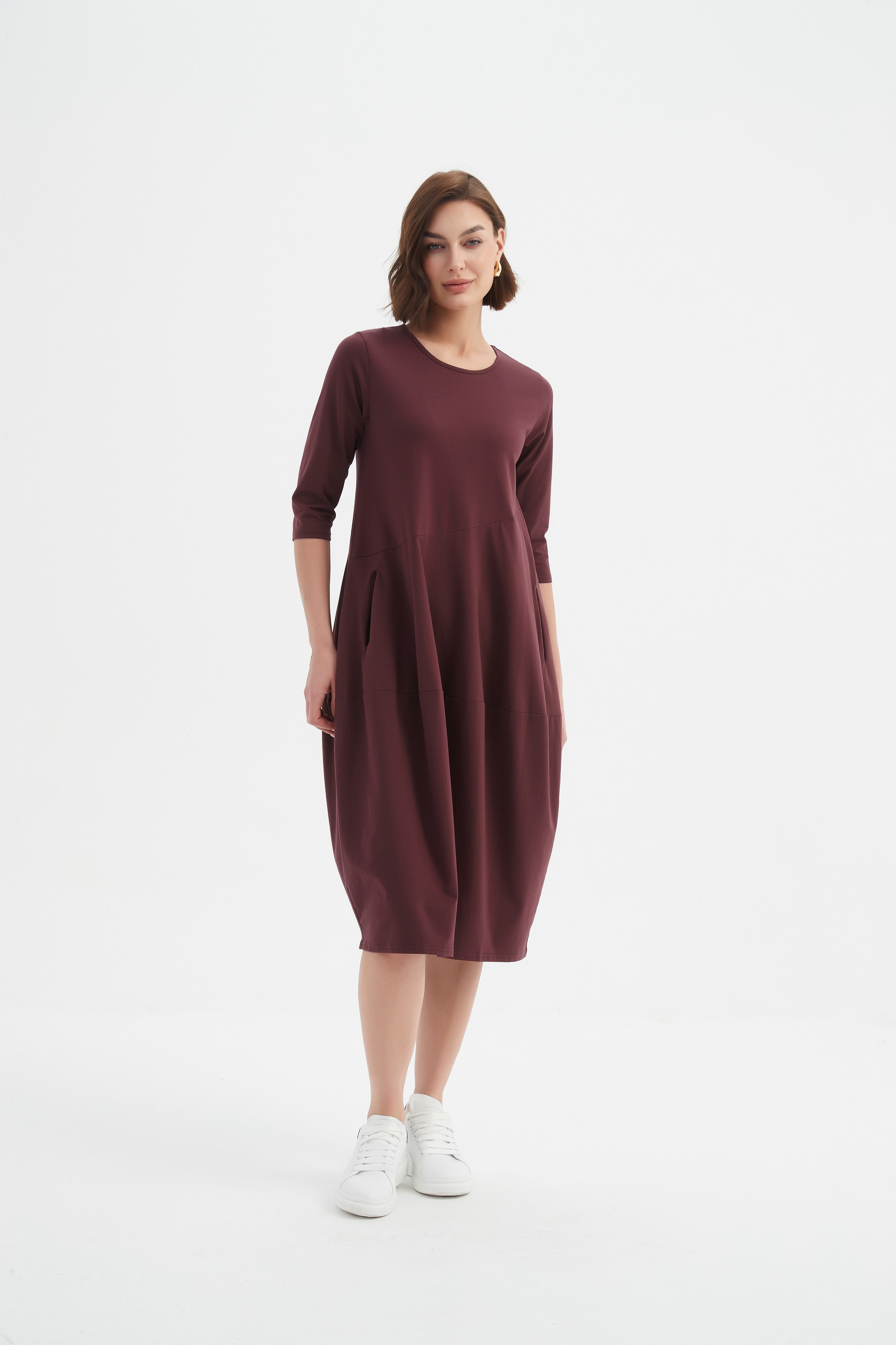 Diagonal Seam Winter Dress - Aubergine