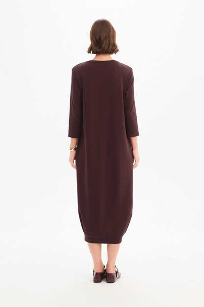 Banded Hem Jersey Dress - Mulled Wine