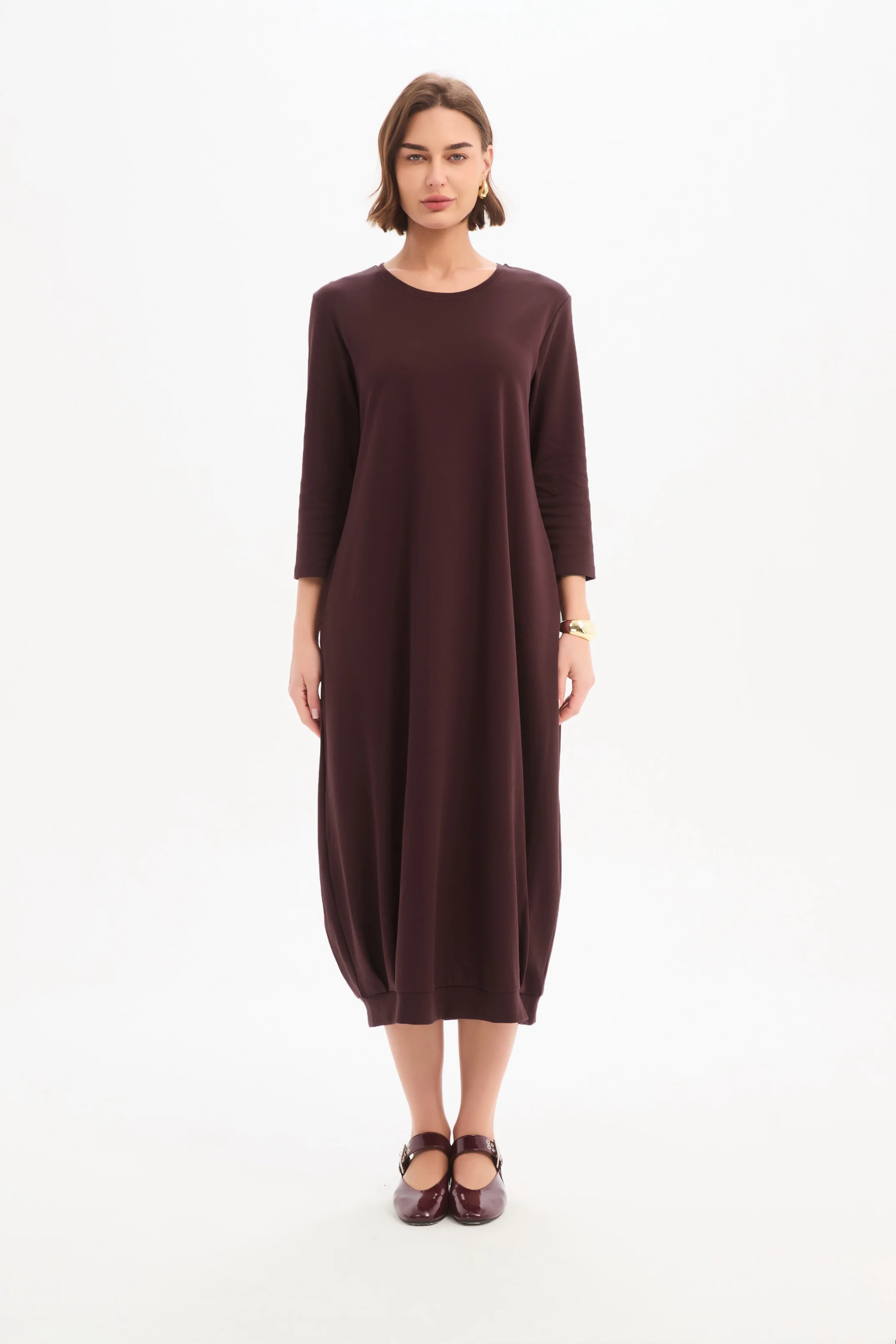 Banded Hem Jersey Dress - Mulled Wine