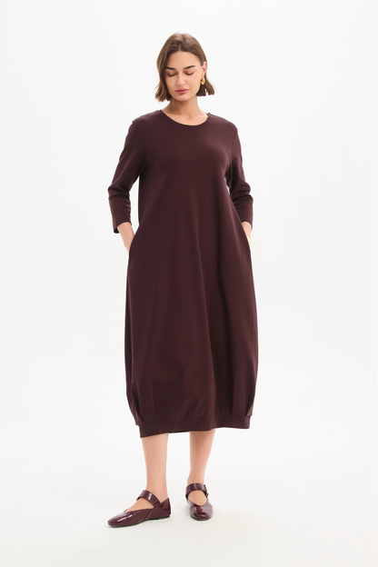 Banded Hem Jersey Dress - Mulled Wine