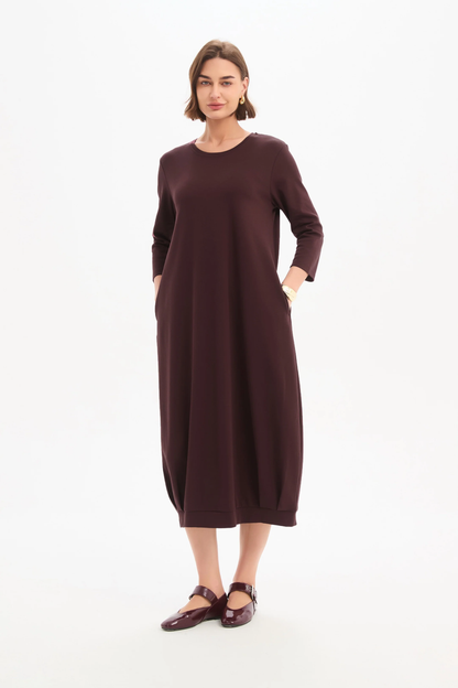 Banded Hem Jersey Dress - Mulled Wine