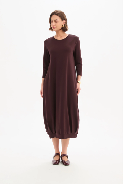 Banded Hem Jersey Dress - Mulled Wine