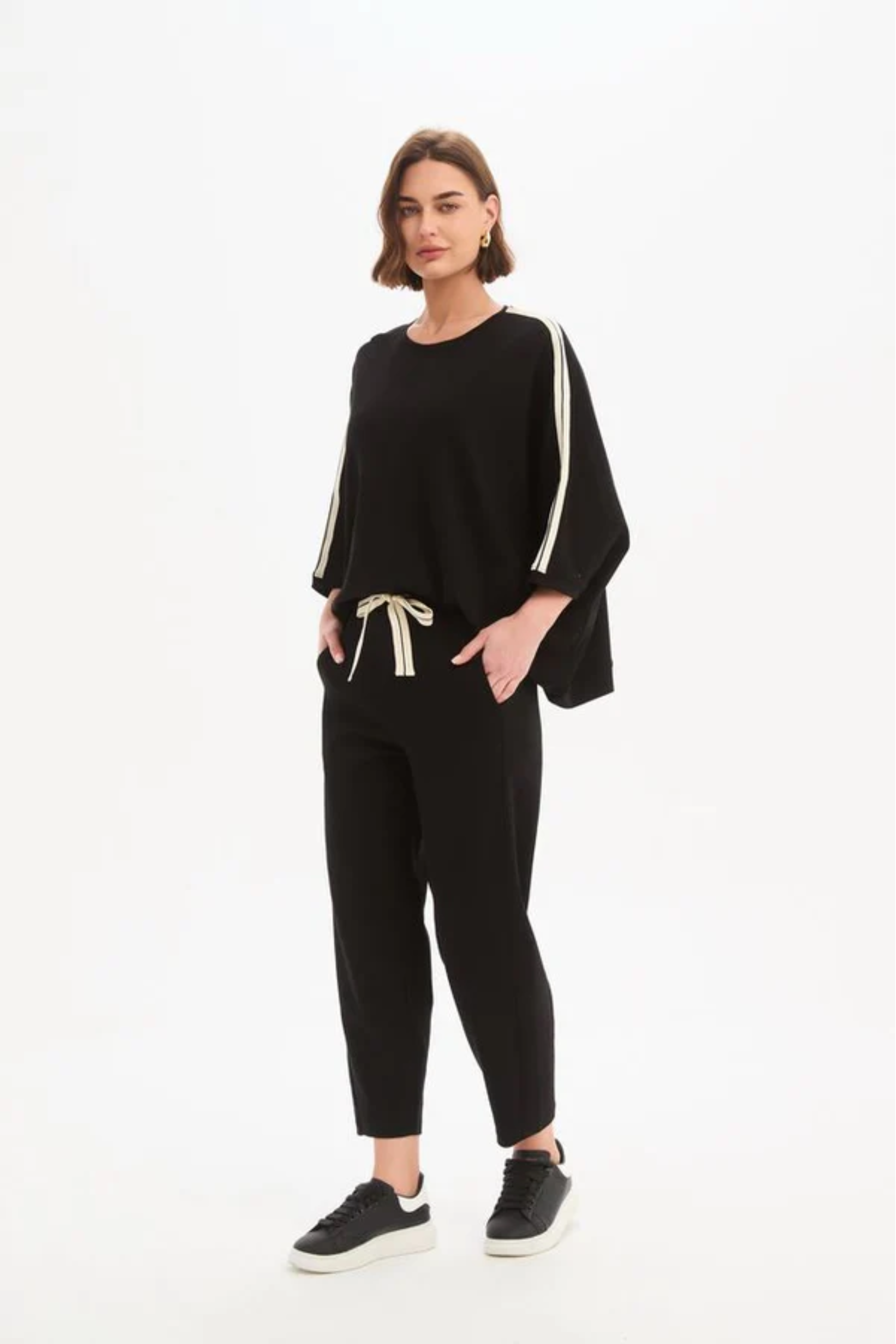 Barrel Leg Lounge Pant - Black/Cream Stripe