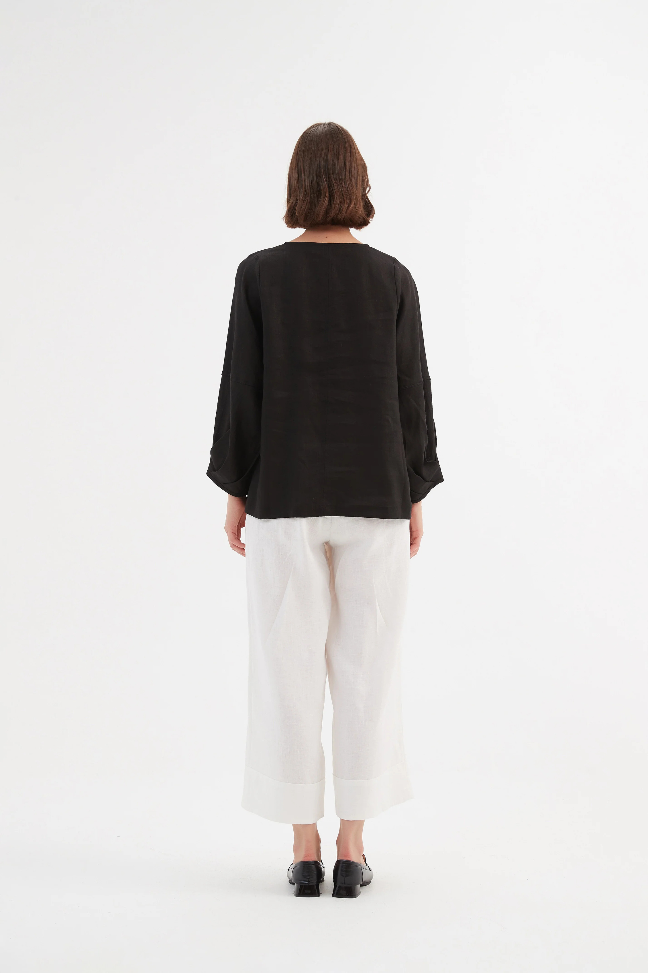 Bishop L/S Linen Top - Black