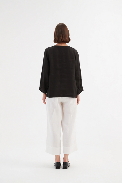 Bishop L/S Linen Top - Black