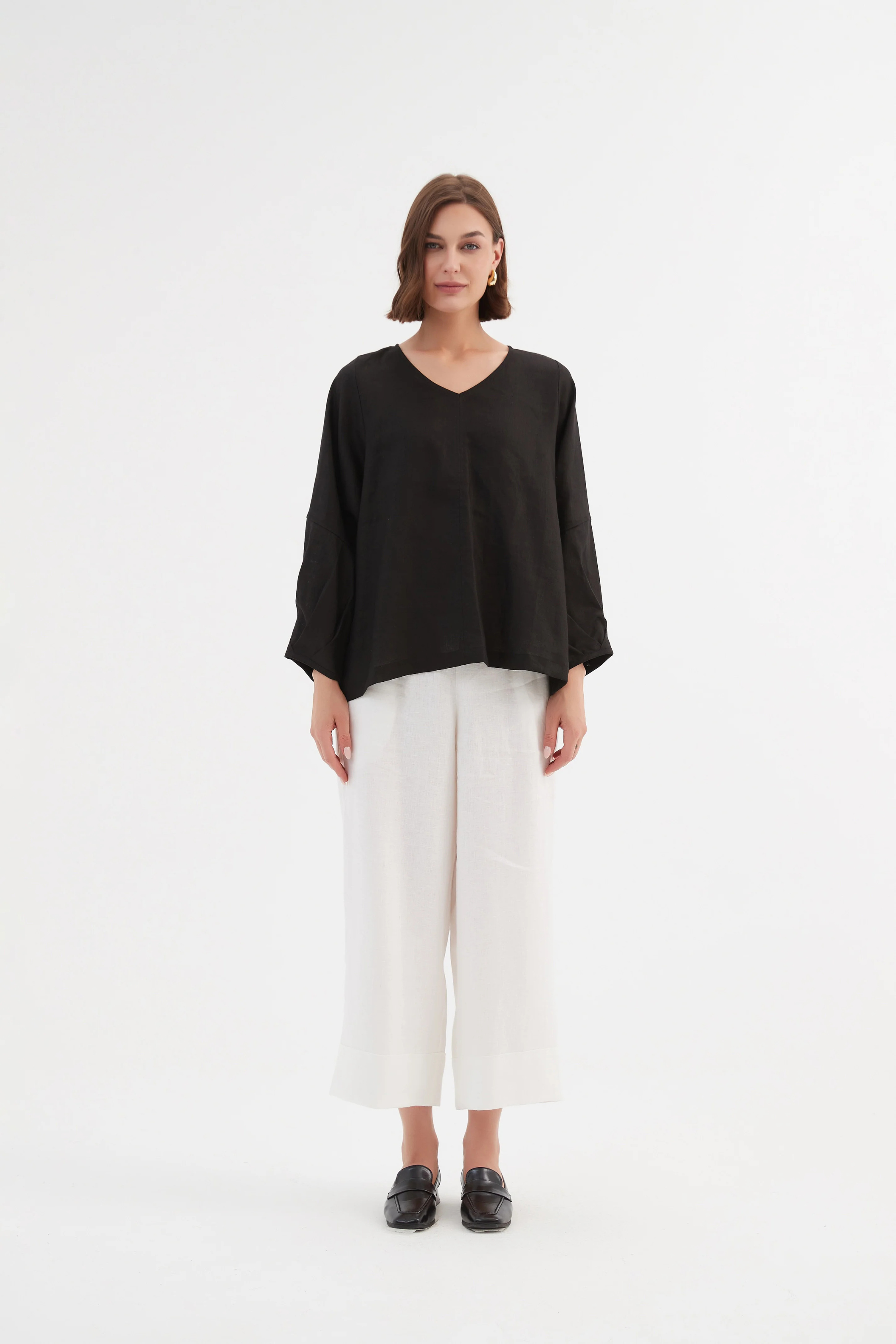 Bishop L/S Linen Top - Black