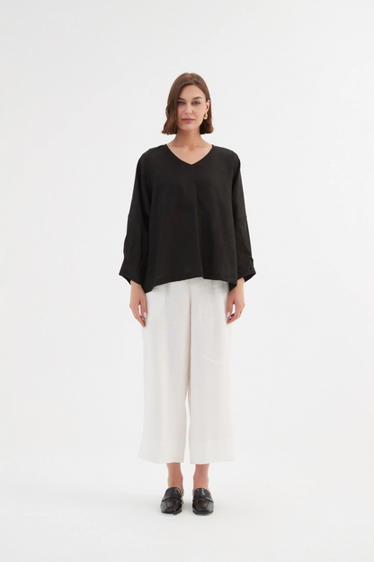 Bishop L/S Linen Top - Black