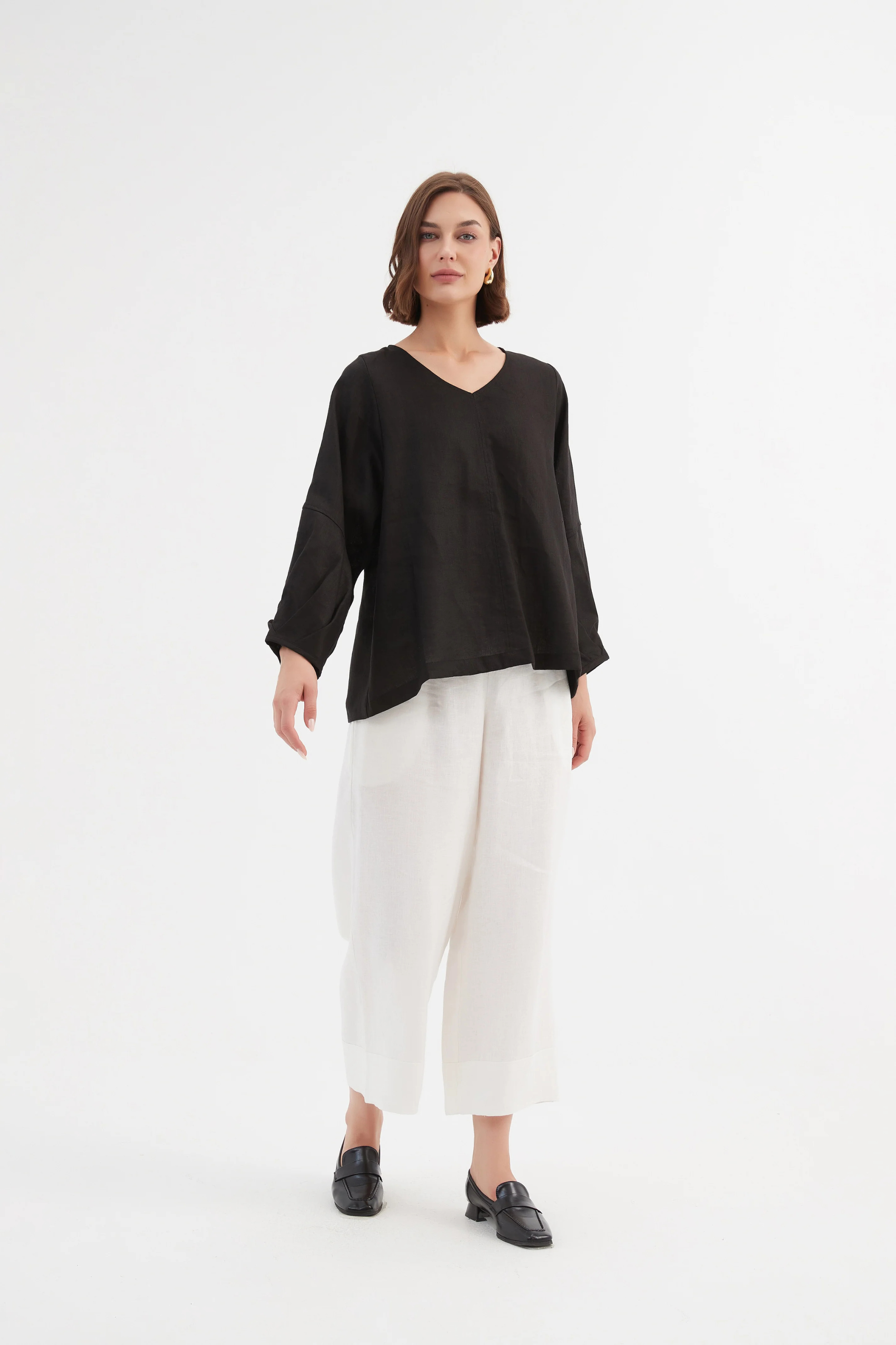 Bishop L/S Linen Top - Black