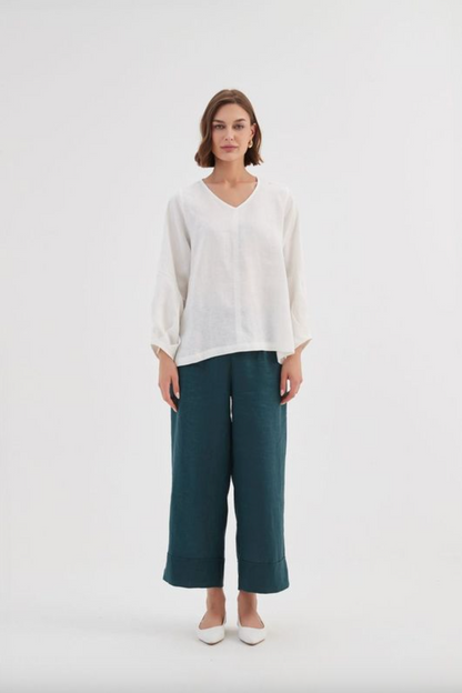 Bishop L/S Linen Top - White