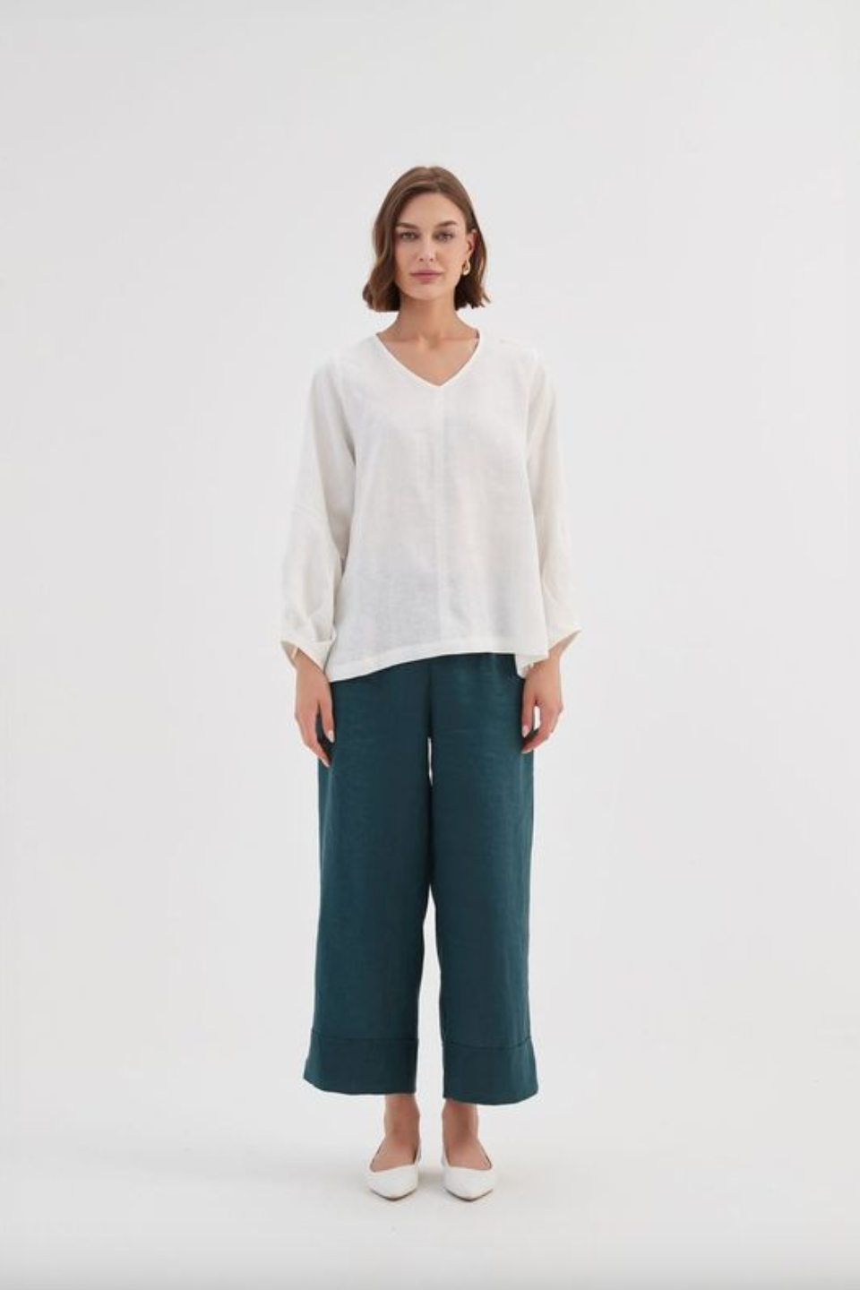 Bishop L/S Linen Top - White