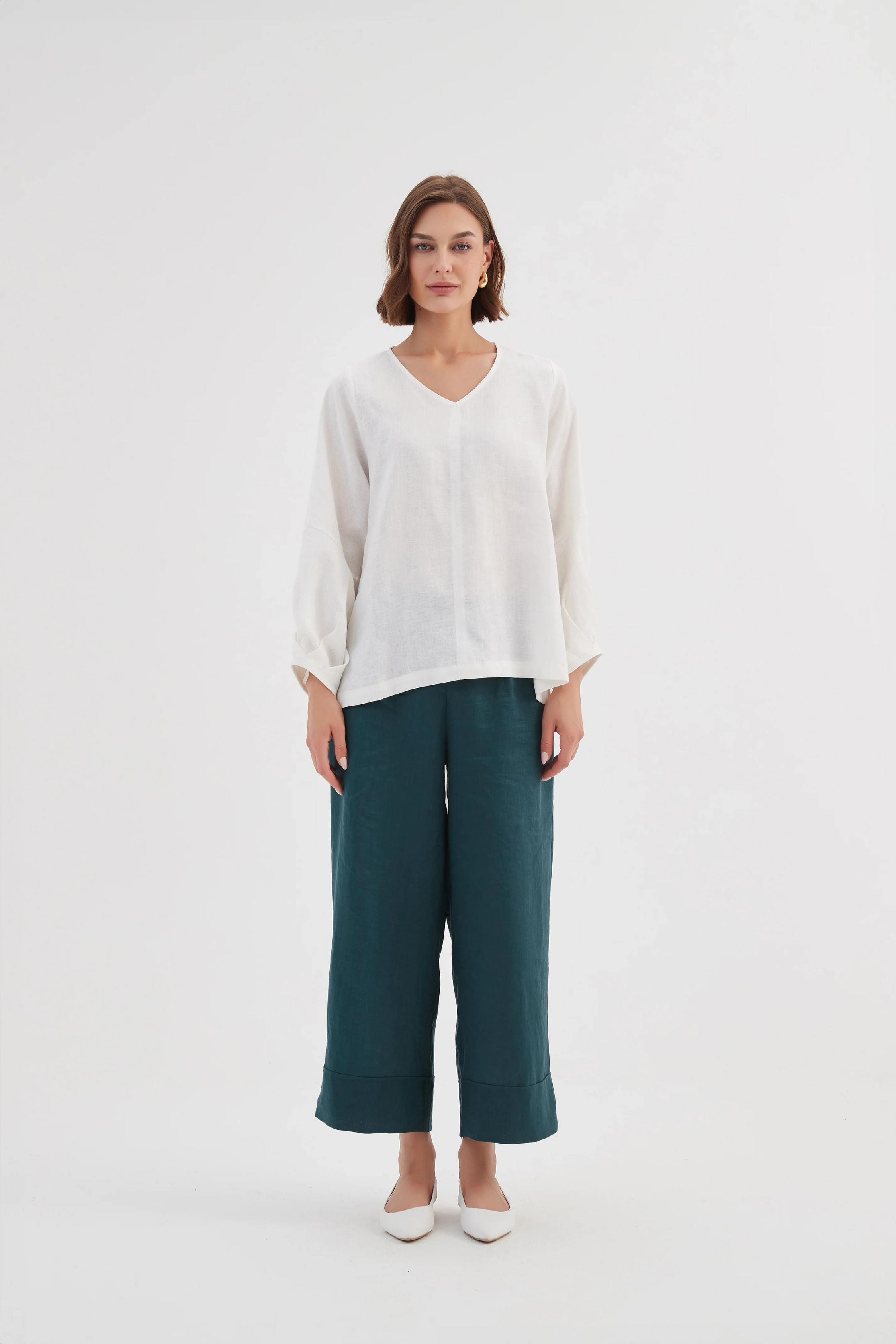 Bishop L/S Linen Top - White