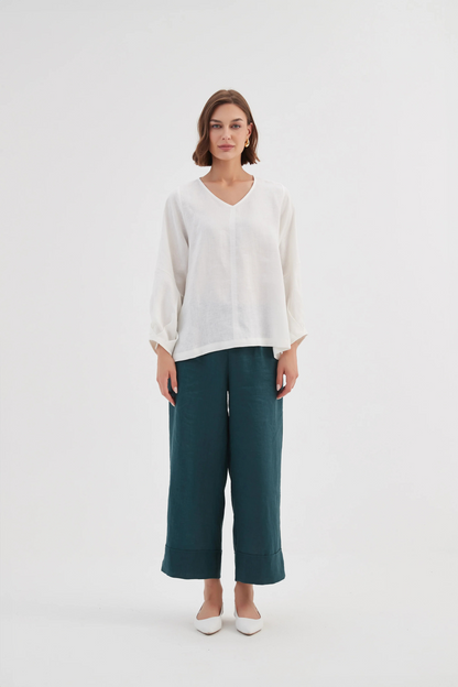 Bishop L/S Linen Top - White